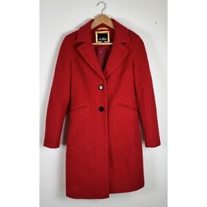 Sam Edelman Women's XS Red Boiled Wool Blend Trench Coat 2 Button -‎ NWOT
